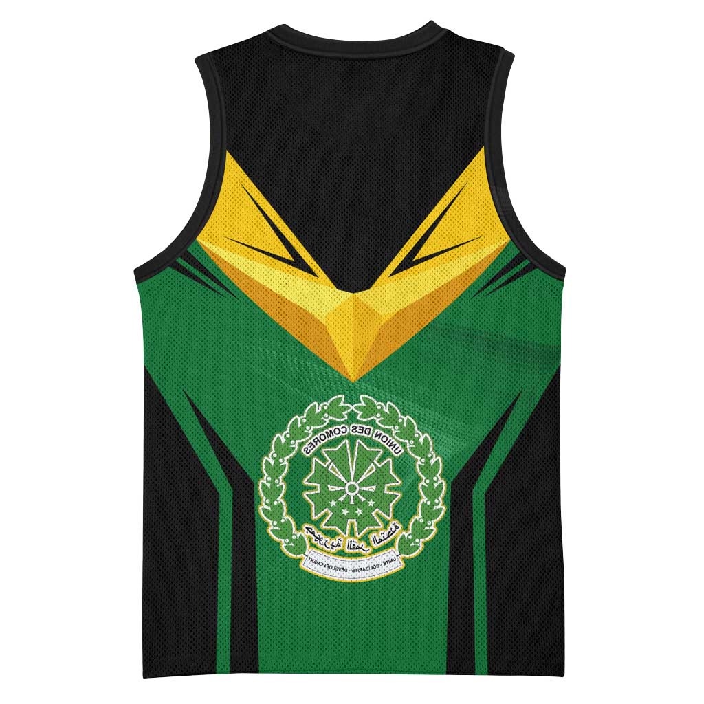 Comoros Basketball Jersey - National Colors Green Yellow Black Crescent Moon and Stars Emblem - African Pride