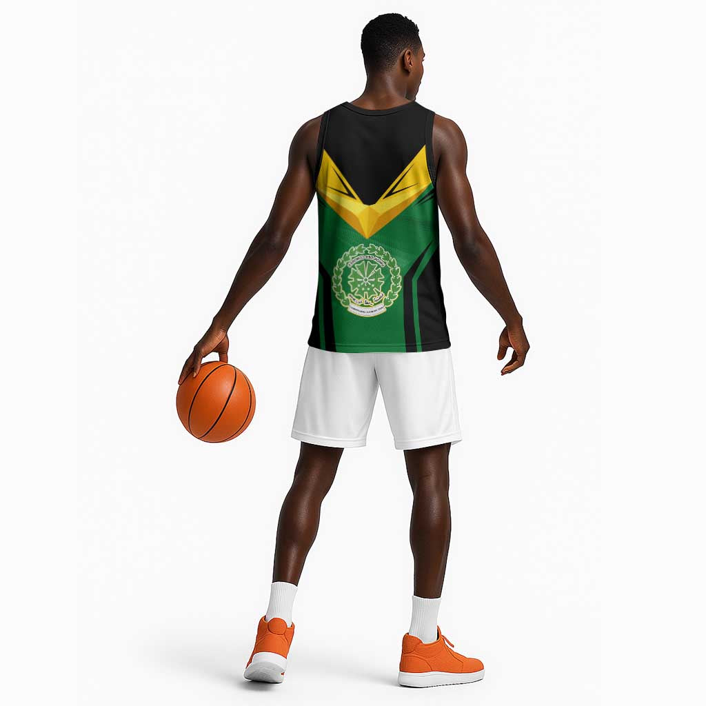 Comoros Basketball Jersey - National Colors Green Yellow Black Crescent Moon and Stars Emblem - African Pride