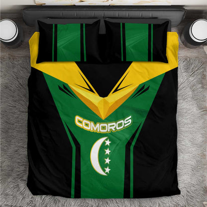 Comoros Bedding Set - National Colors Green Yellow Black Crescent Moon and Stars Emblem