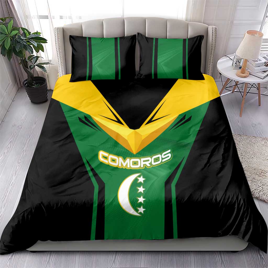Comoros Bedding Set - National Colors Green Yellow Black Crescent Moon and Stars Emblem