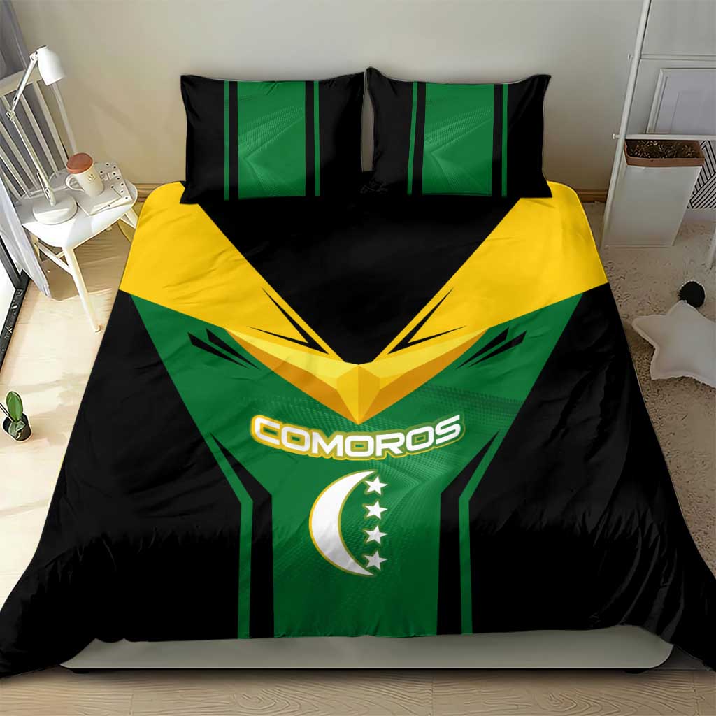 Comoros Bedding Set - National Colors Green Yellow Black Crescent Moon and Stars Emblem