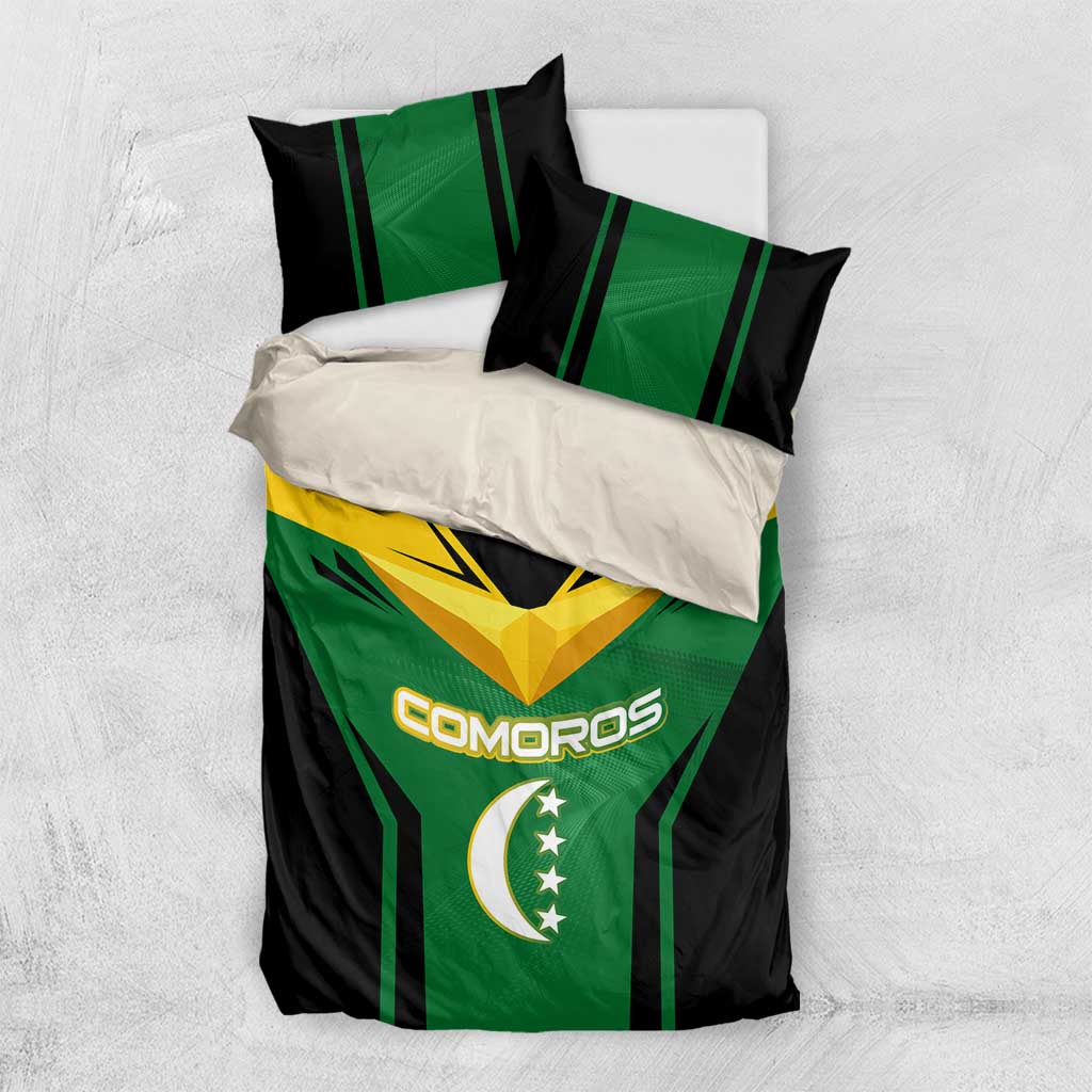 Comoros Bedding Set - National Colors Green Yellow Black Crescent Moon and Stars Emblem