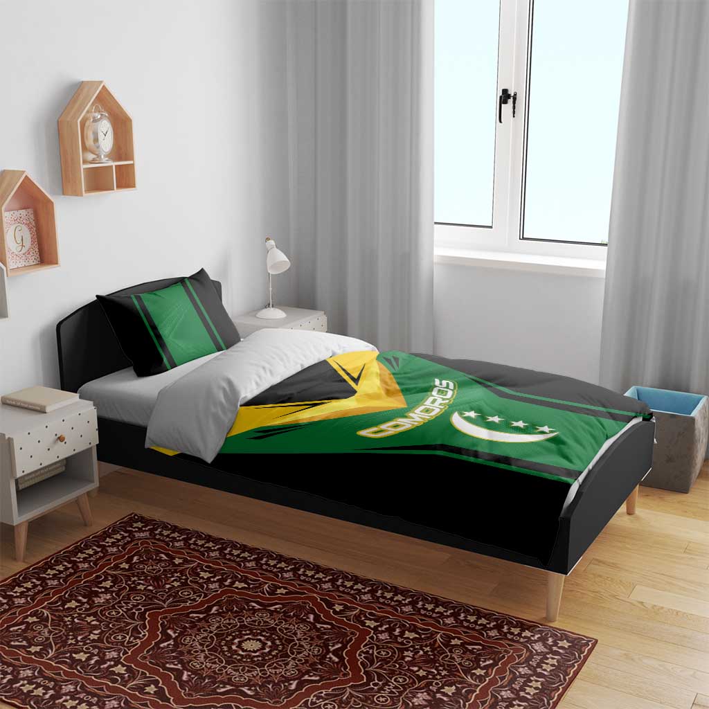 Comoros Bedding Set - National Colors Green Yellow Black Crescent Moon and Stars Emblem