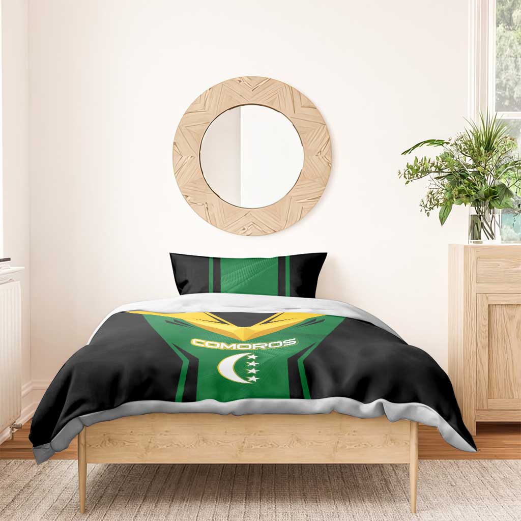 Comoros Bedding Set - National Colors Green Yellow Black Crescent Moon and Stars Emblem