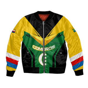 Comoros Bomber Jacket - National Colors Green Yellow Black Crescent Moon and Stars Emblem