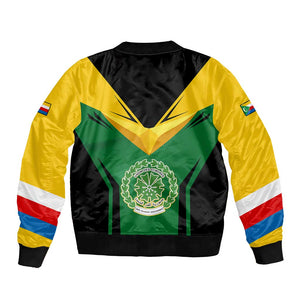 Comoros Bomber Jacket - National Colors Green Yellow Black Crescent Moon and Stars Emblem