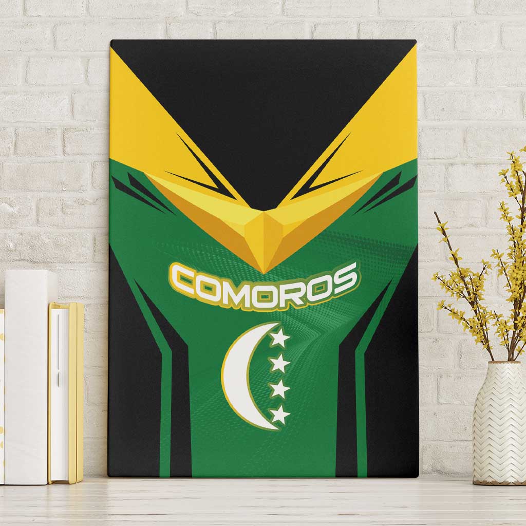 Comoros Canvas Wall Art - National Colors Green Yellow Black Crescent Moon and Stars Emblem