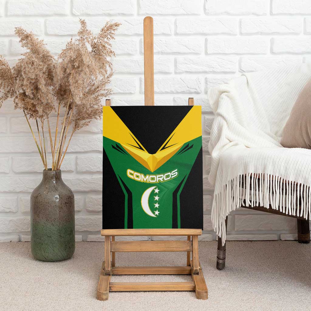 Comoros Canvas Wall Art - National Colors Green Yellow Black Crescent Moon and Stars Emblem
