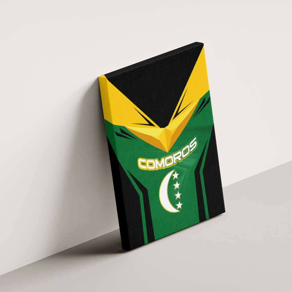 Comoros Canvas Wall Art - National Colors Green Yellow Black Crescent Moon and Stars Emblem