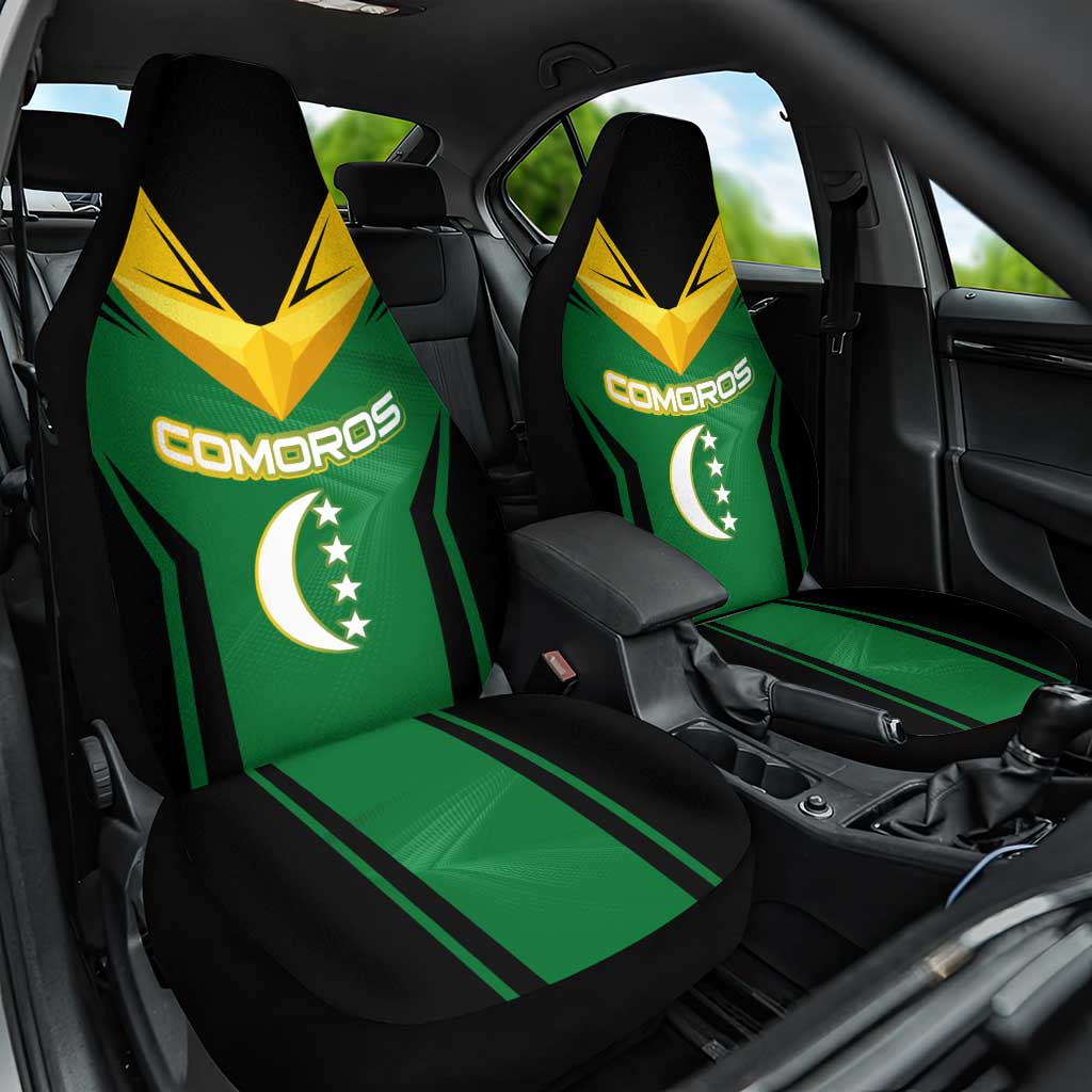 Comoros Car Seat Cover - National Colors Green Yellow Black Crescent Moon and Stars Emblem