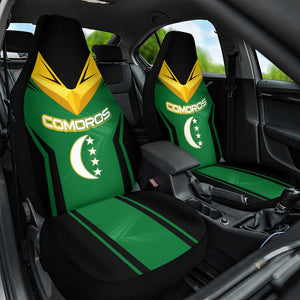 Comoros Car Seat Cover - National Colors Green Yellow Black Crescent Moon and Stars Emblem