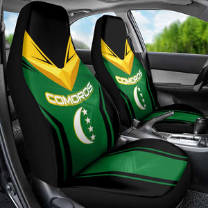 Comoros Car Seat Cover - National Colors Green Yellow Black Crescent Moon and Stars Emblem