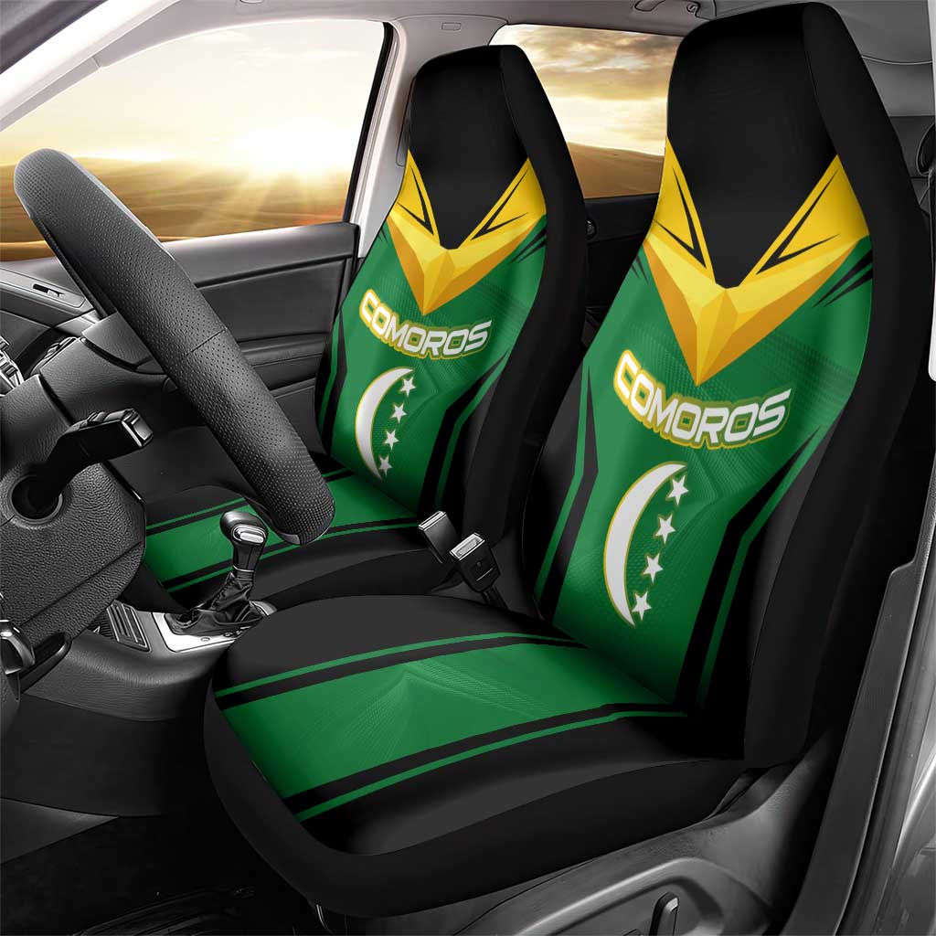 Comoros Car Seat Cover - National Colors Green Yellow Black Crescent Moon and Stars Emblem