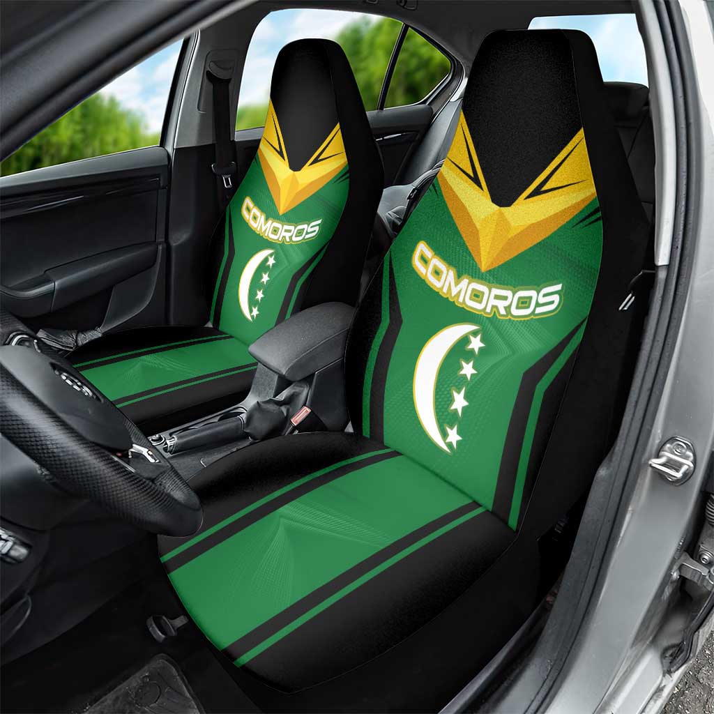 Comoros Car Seat Cover - National Colors Green Yellow Black Crescent Moon and Stars Emblem