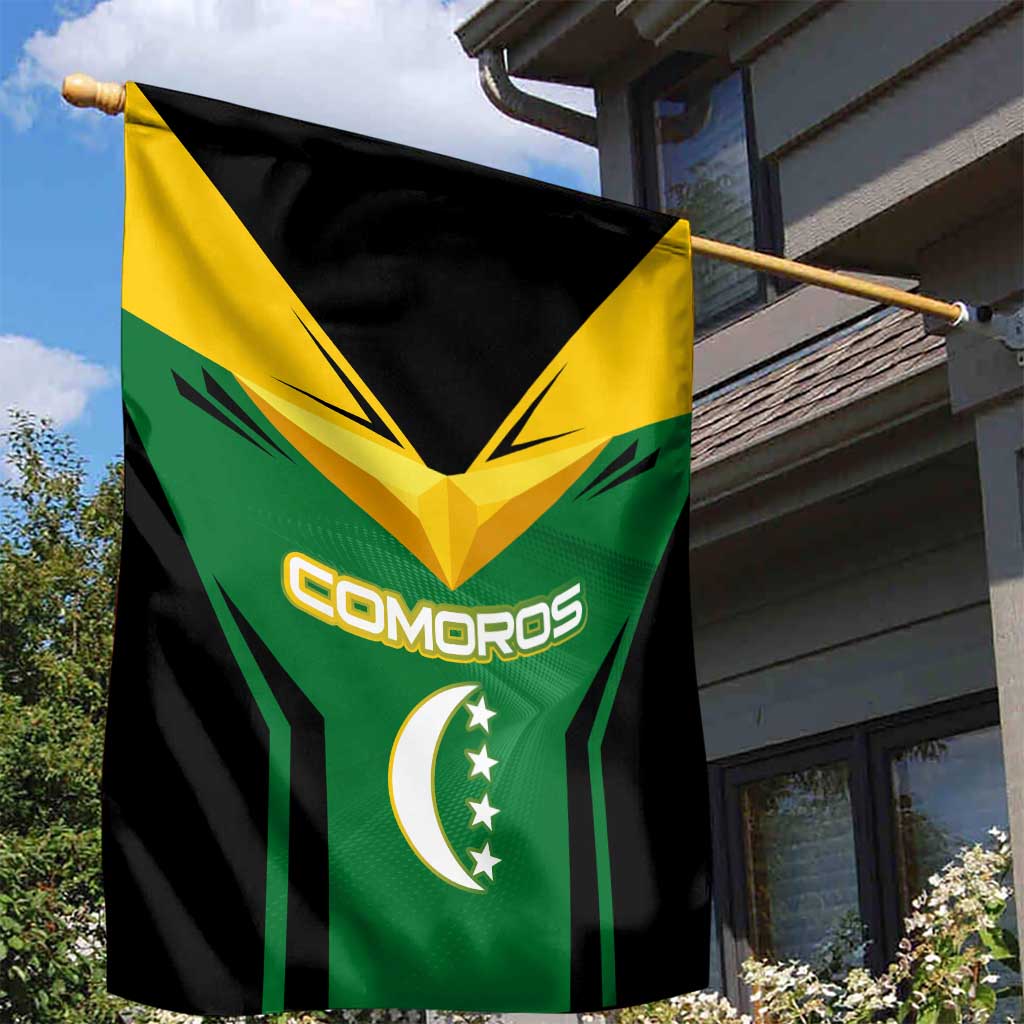 Comoros Garden Flag - National Colors Green Yellow Black Crescent Moon and Stars Emblem