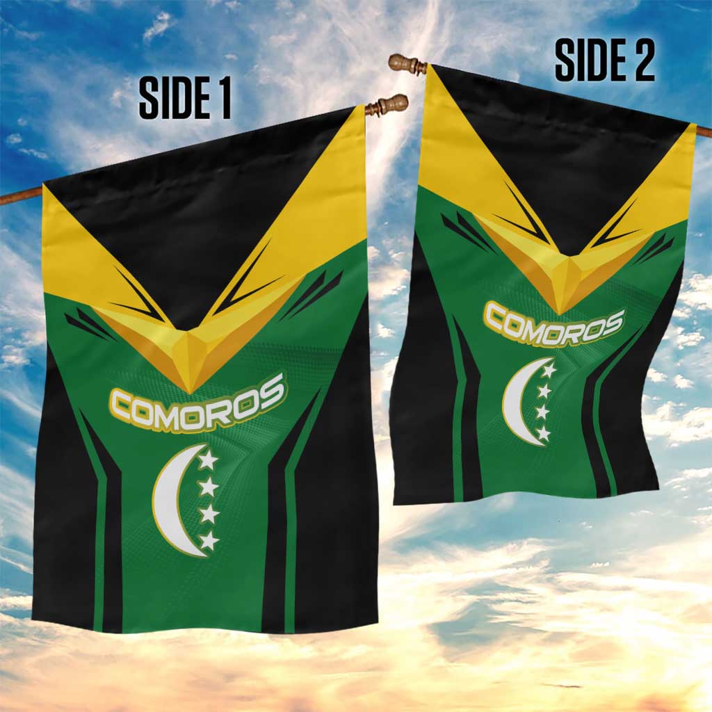 Comoros Garden Flag - National Colors Green Yellow Black Crescent Moon and Stars Emblem
