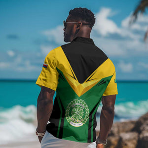 Comoros Hawaiian Shirt - National Colors Green Yellow Black Crescent Moon and Stars Emblem