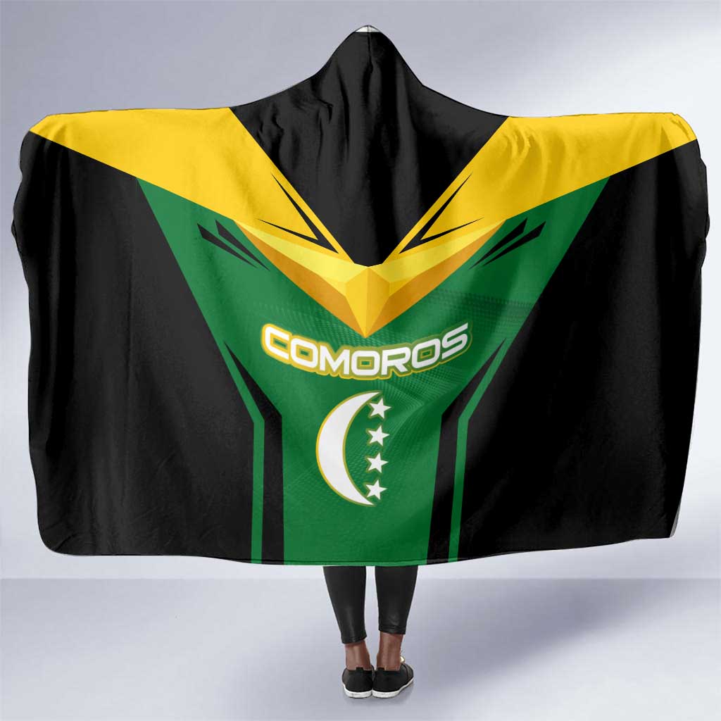 Comoros Hooded Blanket - National Colors Green Yellow Black Crescent Moon and Stars Emblem