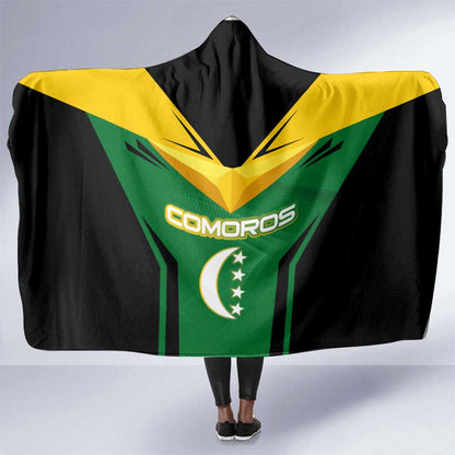 Comoros Hooded Blanket - National Colors Green Yellow Black Crescent Moon and Stars Emblem