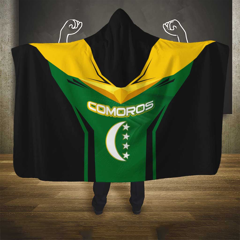 Comoros Hooded Blanket - National Colors Green Yellow Black Crescent Moon and Stars Emblem