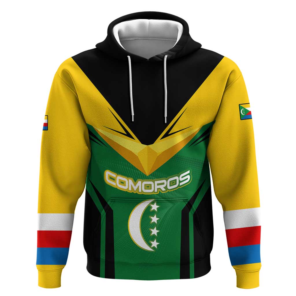 Comoros Hoodie - National Colors Green Yellow Black Crescent Moon and Stars Emblem