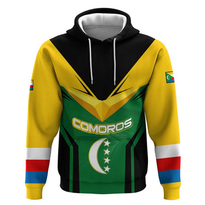 Comoros Hoodie - National Colors Green Yellow Black Crescent Moon and Stars Emblem
