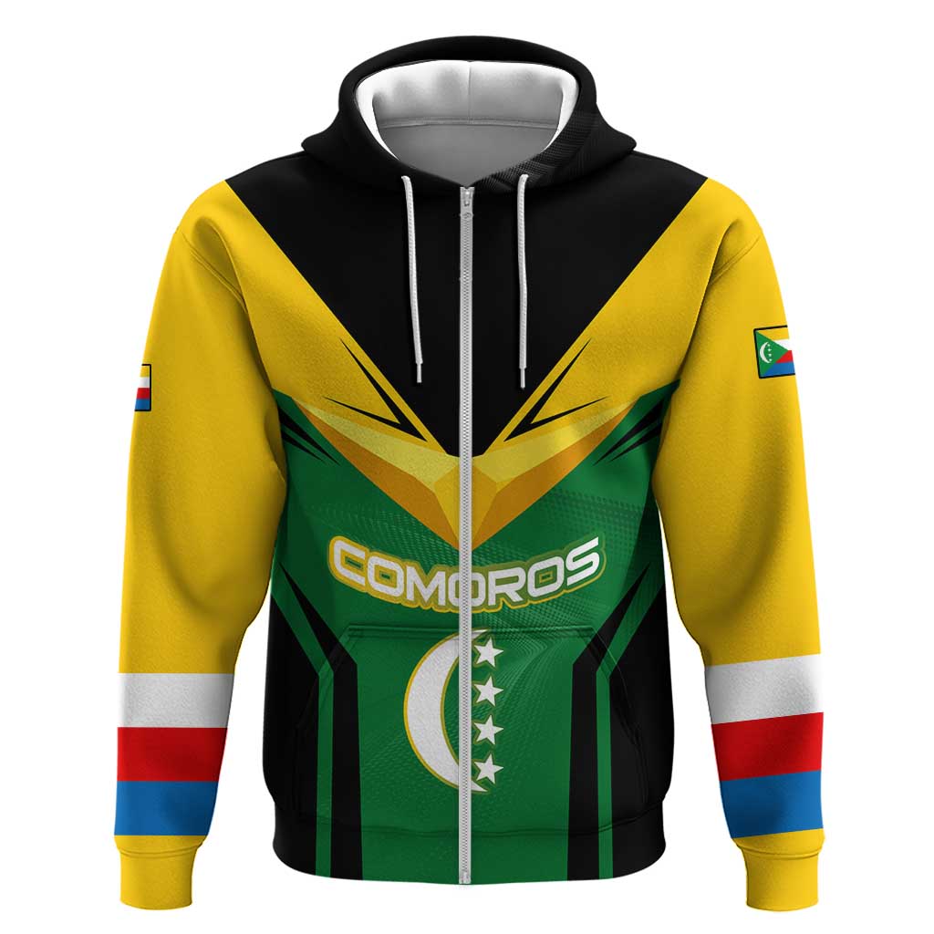 Comoros Hoodie - National Colors Green Yellow Black Crescent Moon and Stars Emblem