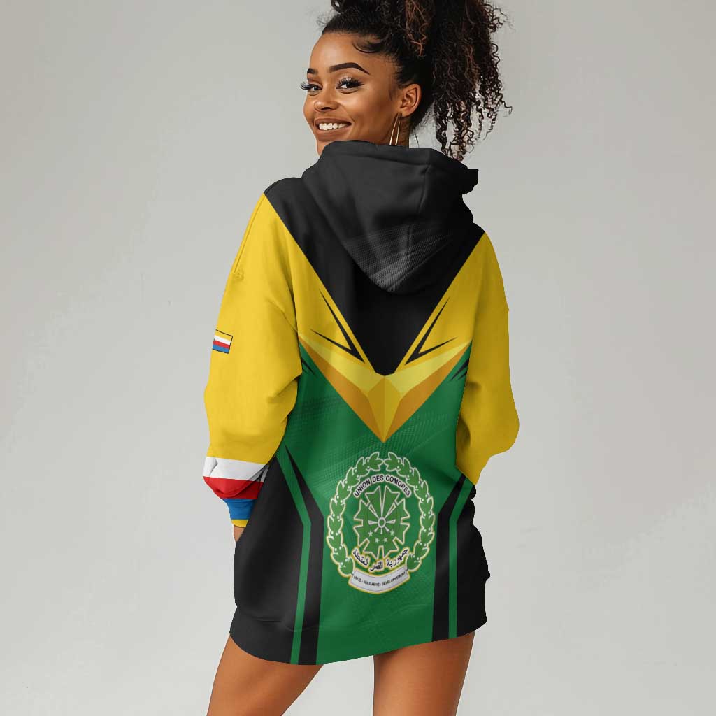 Comoros Hoodie Dress - National Colors Green Yellow Black Crescent Moon and Stars Emblem