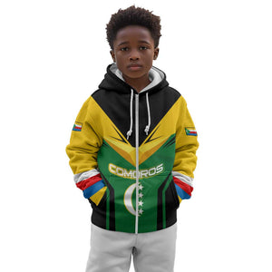 Comoros Kid Hoodie - National Colors Green Yellow Black Crescent Moon and Stars Emblem