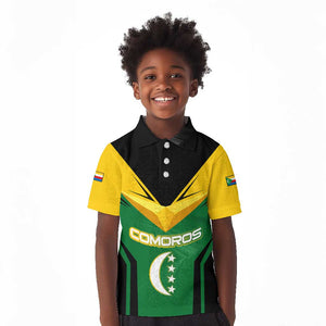Comoros Kid Polo Shirt - National Colors Green Yellow Black Crescent Moon and Stars Emblem