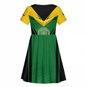 Comoros Kid Short Sleeve Dress - National Colors Green Yellow Black Crescent Moon and Stars Emblem