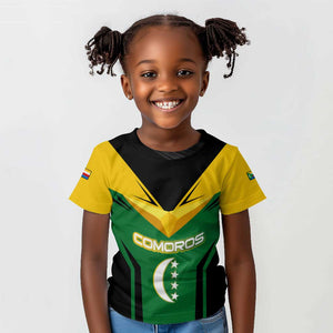 Comoros Kid T shirt - National Colors Green Yellow Black Crescent Moon and Stars Emblem