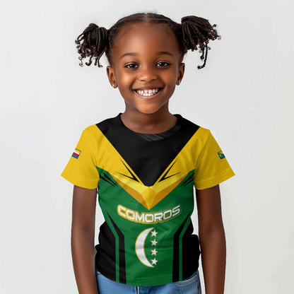 Comoros Kid T shirt - National Colors Green Yellow Black Crescent Moon and Stars Emblem