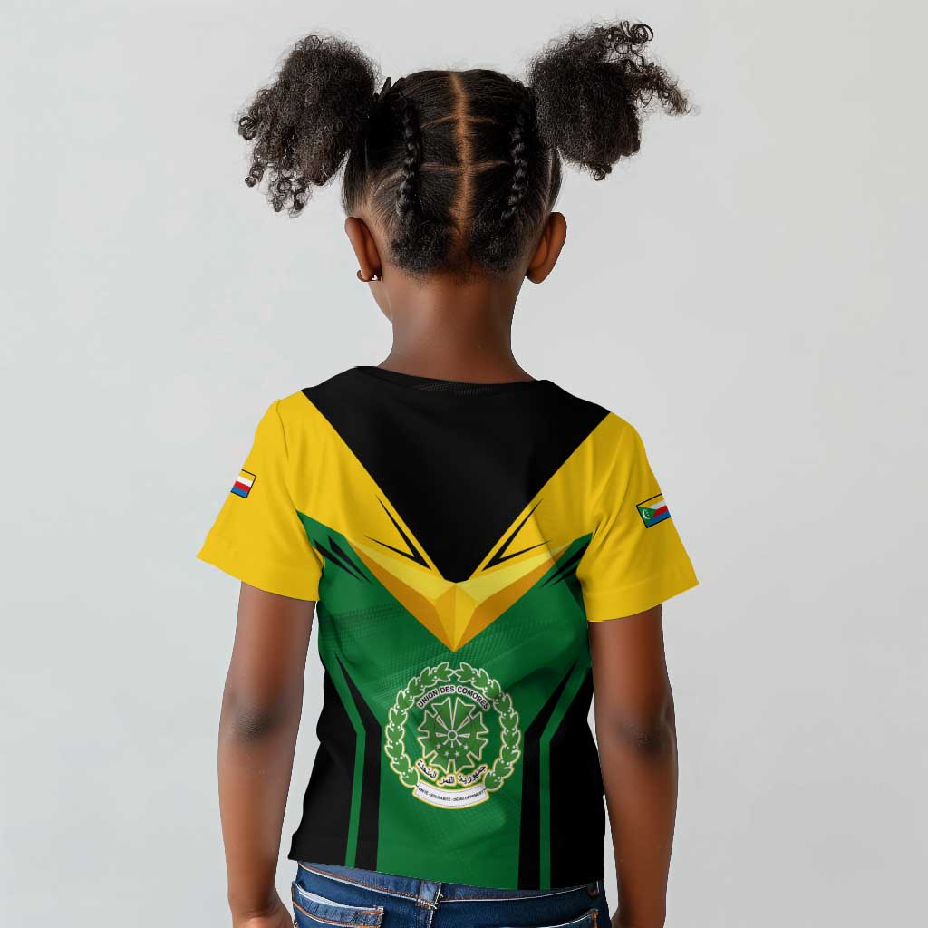 Comoros Kid T shirt - National Colors Green Yellow Black Crescent Moon and Stars Emblem