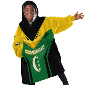 Comoros Kid Wearable Blanket Hoodie - National Colors Green Yellow Black Crescent Moon and Stars Emblem