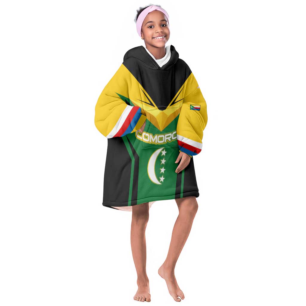 Comoros Kid Wearable Blanket Hoodie - National Colors Green Yellow Black Crescent Moon and Stars Emblem
