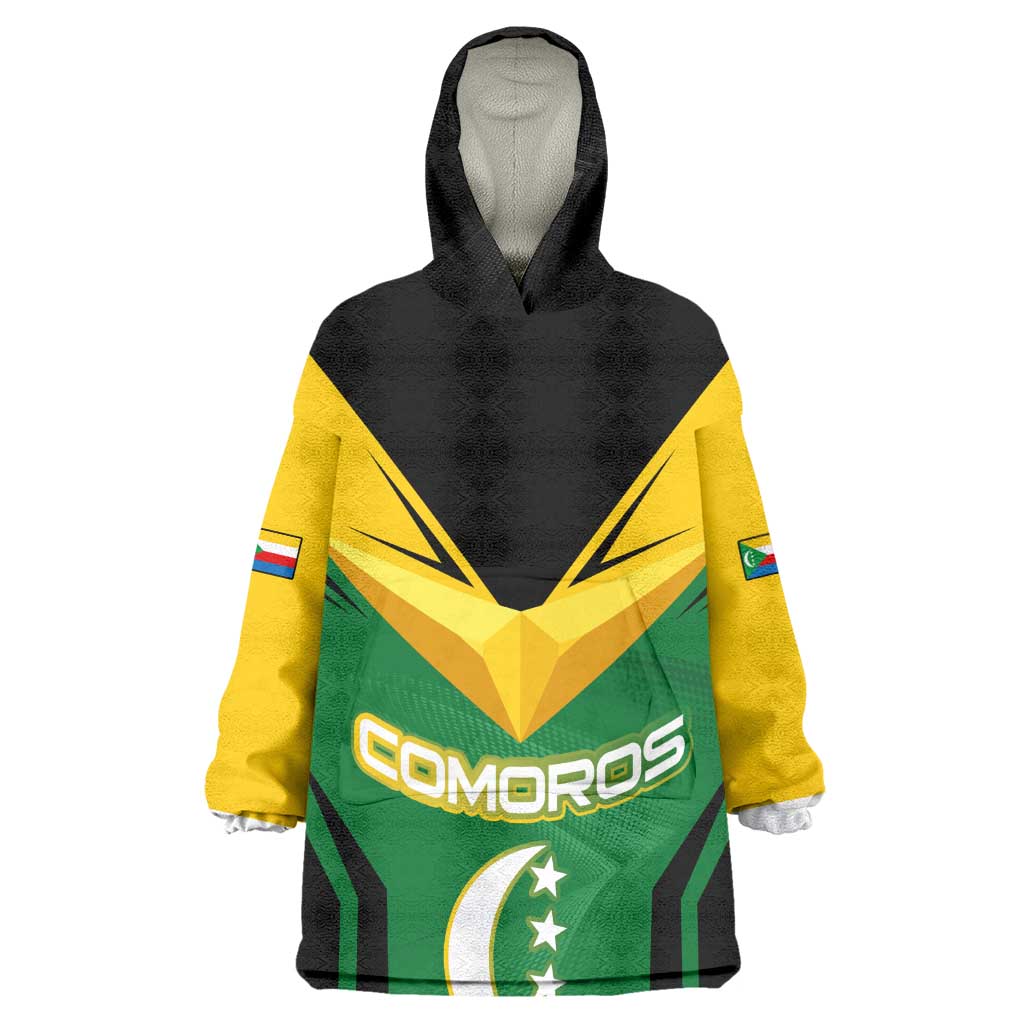 Comoros Kid Wearable Blanket Hoodie - National Colors Green Yellow Black Crescent Moon and Stars Emblem
