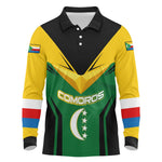 Comoros Long Sleeve Polo Shirt - National Colors Green Yellow Black Crescent Moon and Stars Emblem