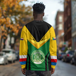 Comoros Long Sleeve Shirt - National Colors Green Yellow Black Crescent Moon and Stars Emblem