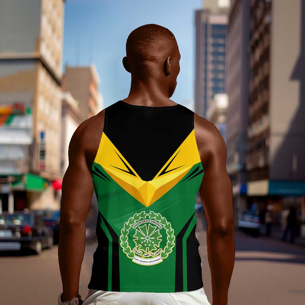 Comoros Men Tank Top - National Colors Green Yellow Black Crescent Moon and Stars Emblem