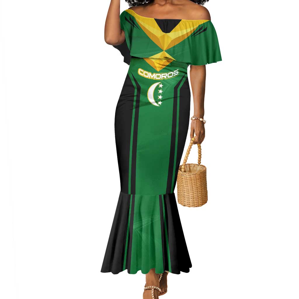 Comoros Mermaid Dress - National Colors Green Yellow Black Crescent Moon and Stars Emblem