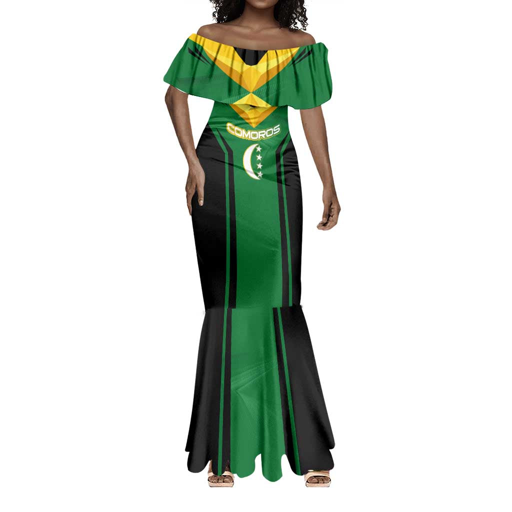 Comoros Mermaid Dress - National Colors Green Yellow Black Crescent Moon and Stars Emblem
