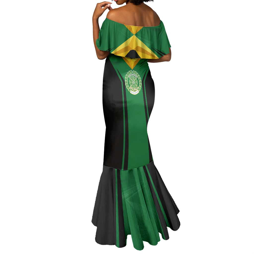 Comoros Mermaid Dress - National Colors Green Yellow Black Crescent Moon and Stars Emblem