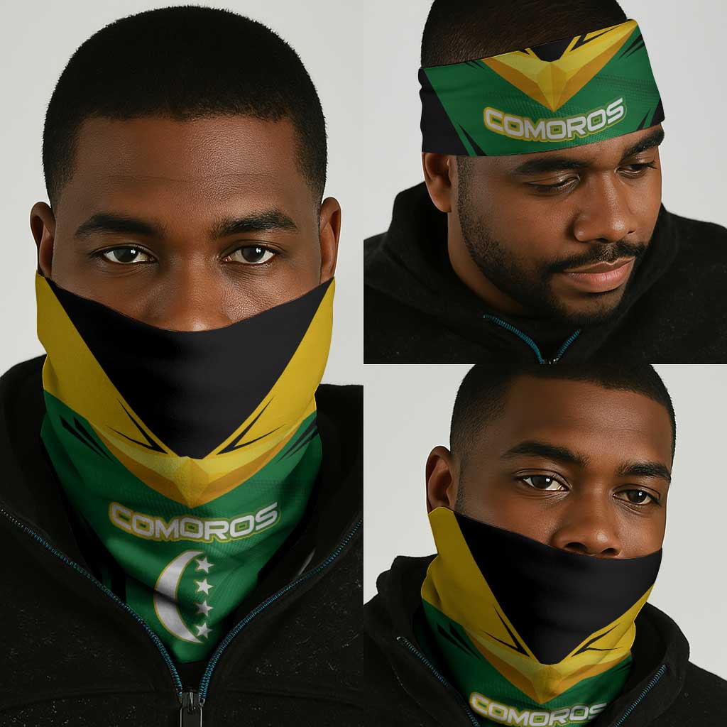 Comoros Neck Gaiter - National Colors Green Yellow Black Crescent Moon and Stars Emblem TS04