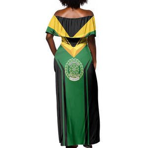 Comoros Off Shoulder Maxi Dress - National Colors Green Yellow Black Crescent Moon and Stars Emblem