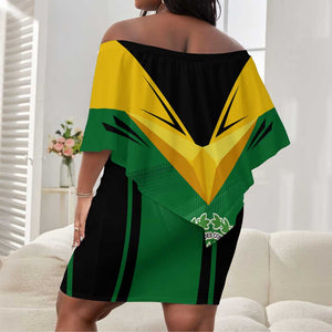 Comoros Off Shoulder Short Dress - National Colors Green Yellow Black Crescent Moon and Stars Emblem