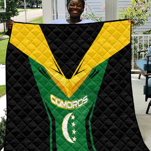 Comoros Quilt - National Colors Green Yellow Black Crescent Moon and Stars Emblem