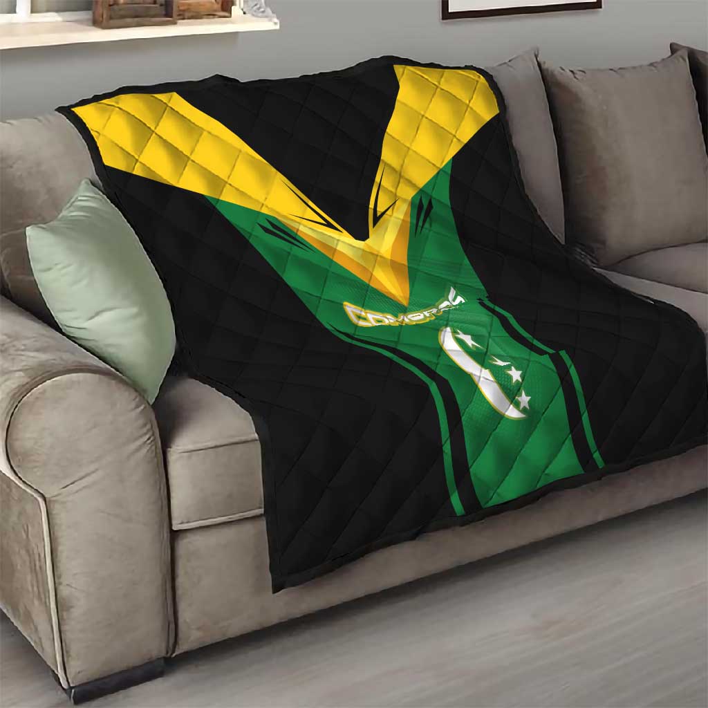 Comoros Quilt - National Colors Green Yellow Black Crescent Moon and Stars Emblem