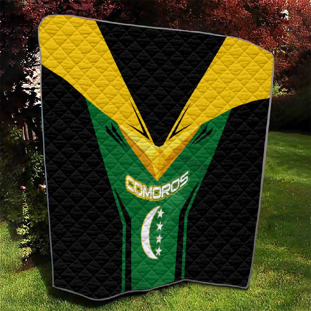 Comoros Quilt - National Colors Green Yellow Black Crescent Moon and Stars Emblem