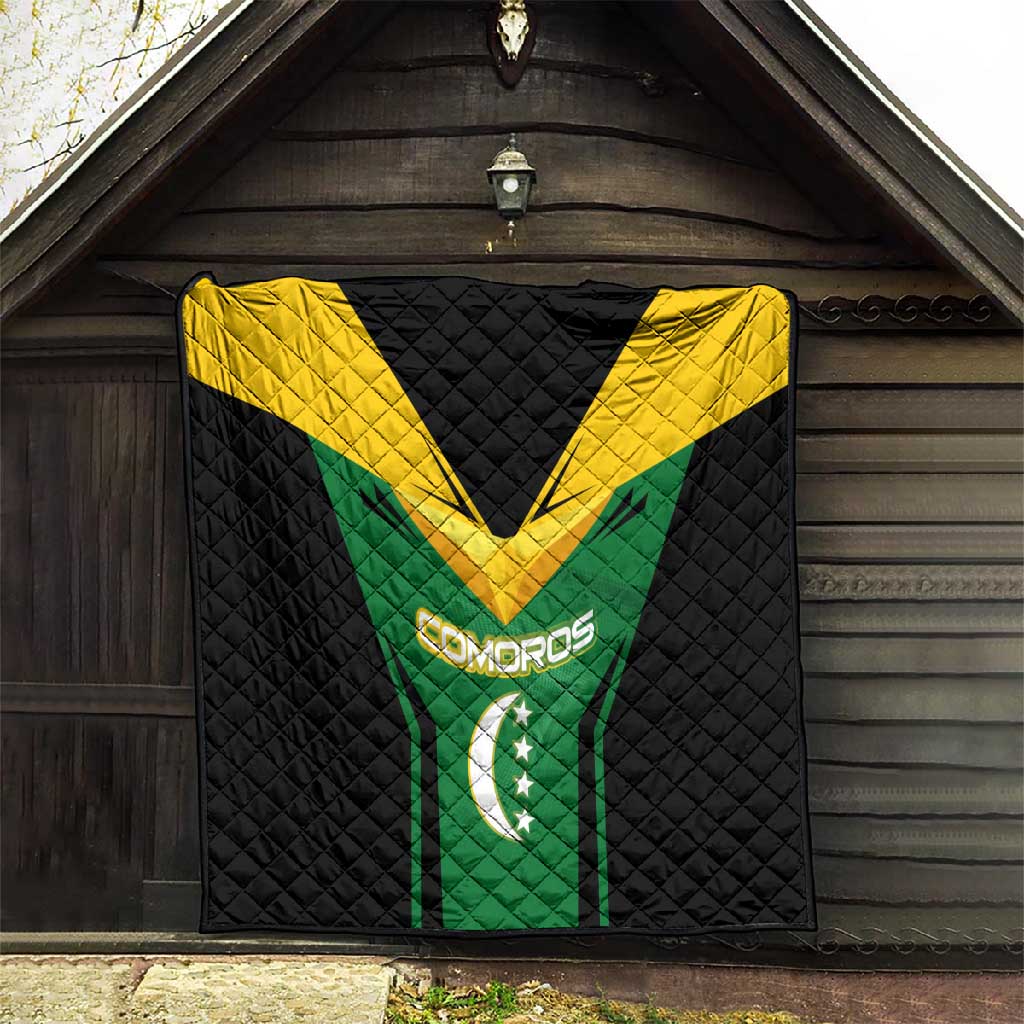 Comoros Quilt - National Colors Green Yellow Black Crescent Moon and Stars Emblem